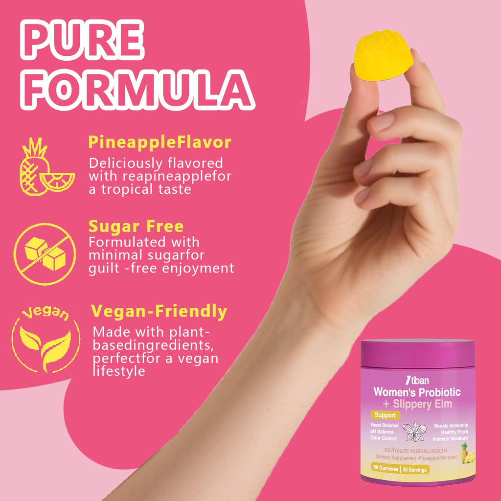 Itiban Feminine Vaginal Probiotics Gummies, Supports pH Balance & Digestive Health, Slippery Elm for Women, Suagr-Free - FENGGESTORE20