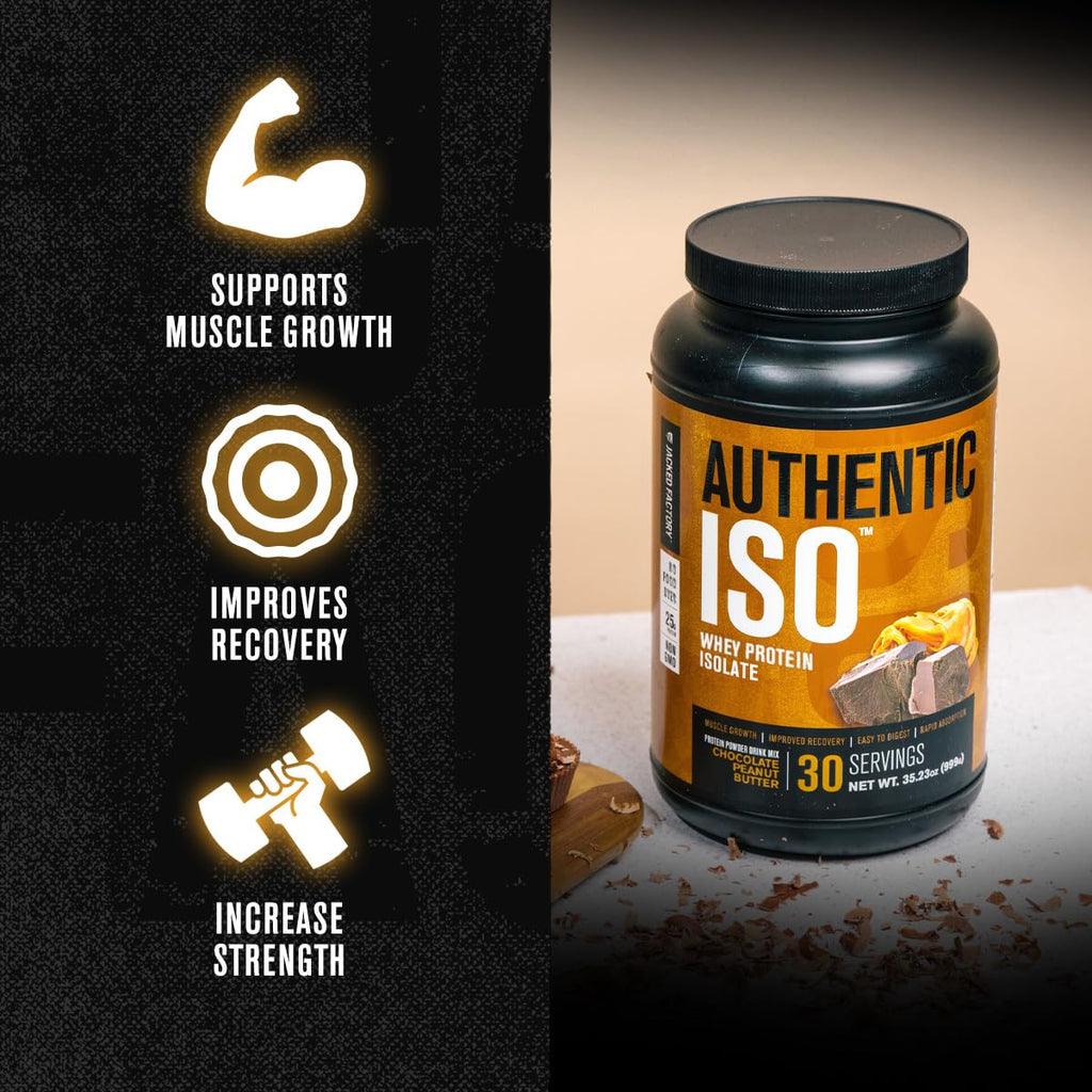 Jacked Factory Authentic ISO Grass Fed Whey Protein Isolate Powder - Low Carb, Non-GMO Muscle Building Protein w/No Fillers, Post Workout Recovery, Chocolate Peanut Butter - 25 Servings - FENGGESTORE20