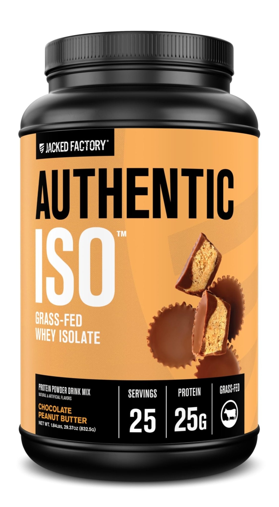 Jacked Factory Authentic ISO Grass Fed Whey Protein Isolate Powder - Low Carb, Non-GMO Muscle Building Protein w/No Fillers, Post Workout Recovery, Chocolate Peanut Butter - 25 Servings - FENGGESTORE20