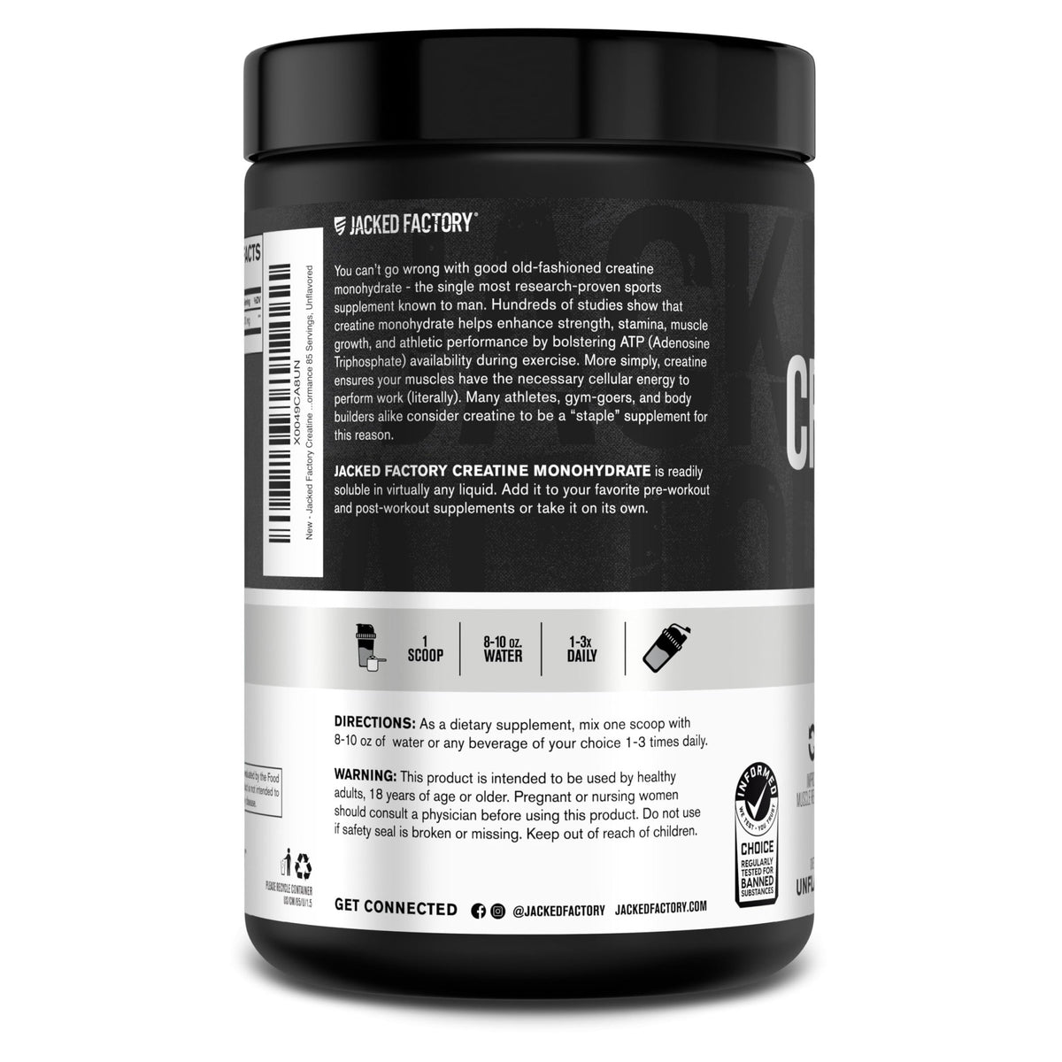Jacked Factory Creatine Monohydrate Powder 425g - 5g Daily Creatine Supplement for Men and Women, Vegan-Friendly - FENGGESTORE20