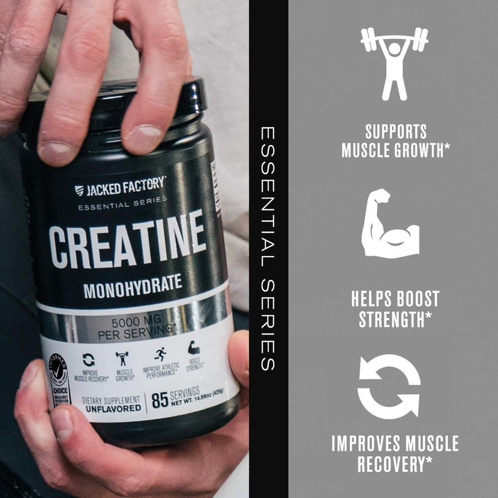 Jacked Factory Creatine Monohydrate Powder 425g - 5g Daily Creatine Supplement for Men and Women, Vegan-Friendly - FENGGESTORE20