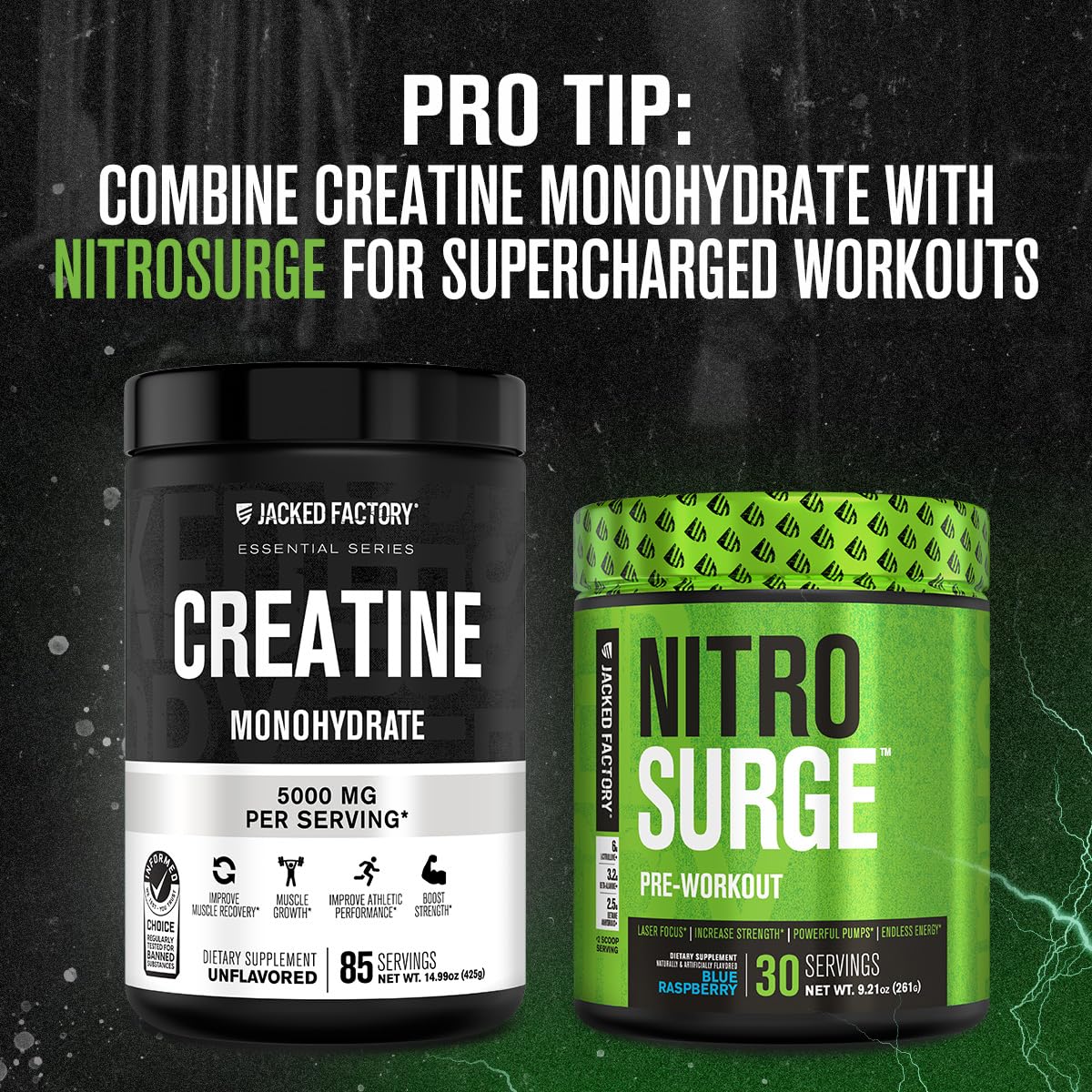 Jacked Factory Creatine Monohydrate Powder 425g - 5g Daily Creatine Supplement for Men and Women, Vegan-Friendly - FENGGESTORE20