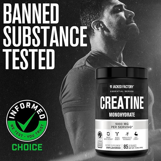 Jacked Factory Creatine Monohydrate Powder 425g - 5g Daily Creatine Supplement for Men and Women, Vegan-Friendly - FENGGESTORE20