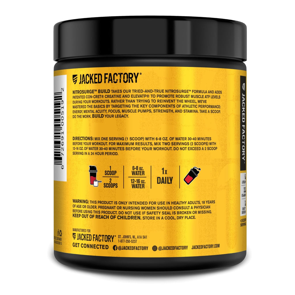 Jacked Factory Nitrosurge Build Pre Workout with Creatine for Muscle Building - Con Cret Creatine Powder & elevATP for Intense Energy, Powerful Pump - FENGGESTORE20