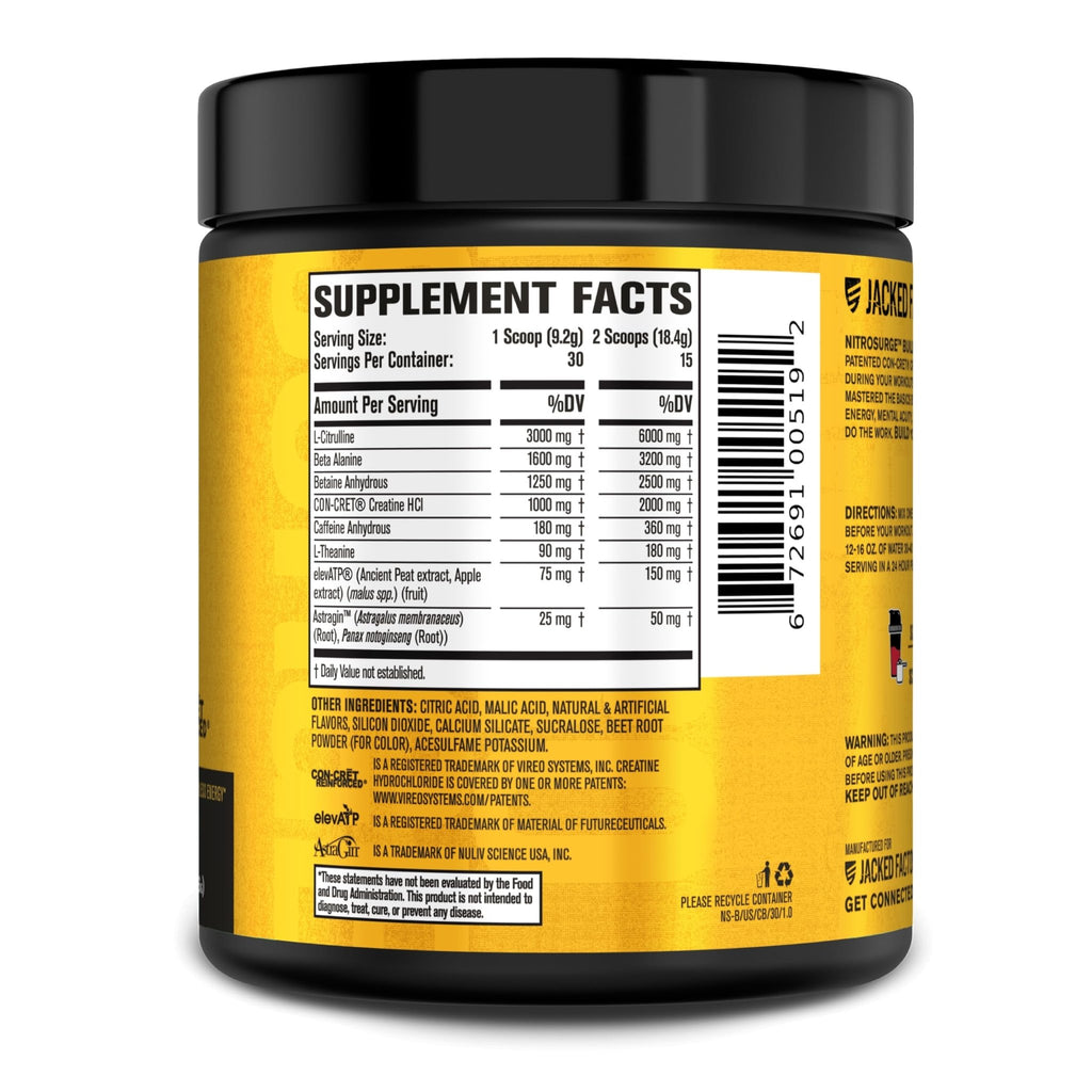 Jacked Factory Nitrosurge Build Pre Workout with Creatine for Muscle Building - Con Cret Creatine Powder & elevATP for Intense Energy, Powerful Pump - FENGGESTORE20