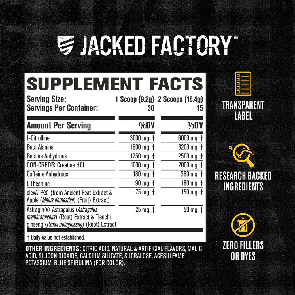 Jacked Factory Nitrosurge Build Pre Workout with Creatine for Muscle Building - Con Cret Creatine Powder & elevATP for Intense Energy, Powerful Pump, - FENGGESTORE20