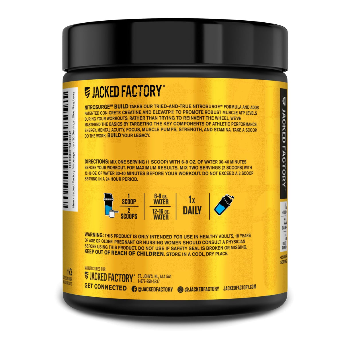 Jacked Factory Nitrosurge Build Pre Workout with Creatine for Muscle Building - Con Cret Creatine Powder & elevATP for Intense Energy, Powerful Pump, - FENGGESTORE20