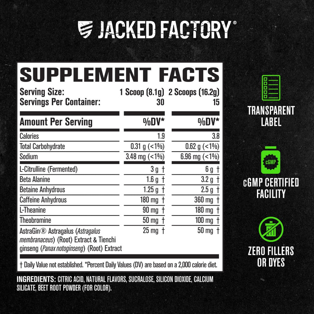 Jacked Factory NITROSURGE Pre Workout Supplement - Endless Energy, Instant Strength Gains, Clear Focus, Intense Pumps - NO Booster & Preworkout Powder with Beta Alanine - 30 Servings, Cherry Limeade - FENGGESTORE20