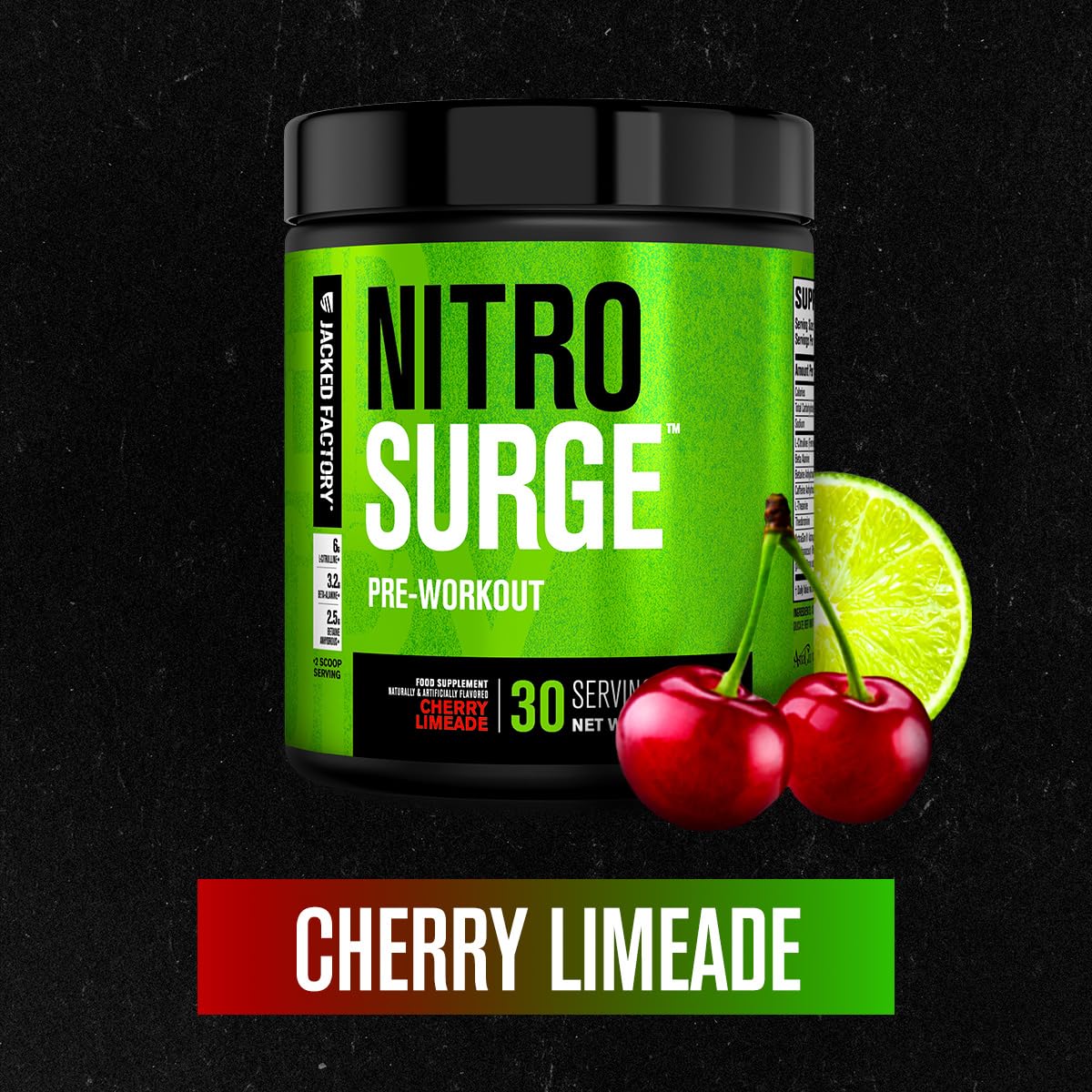 Jacked Factory NITROSURGE Pre Workout Supplement - Endless Energy, Instant Strength Gains, Clear Focus, Intense Pumps - NO Booster & Preworkout Powder with Beta Alanine - 30 Servings, Cherry Limeade - FENGGESTORE20