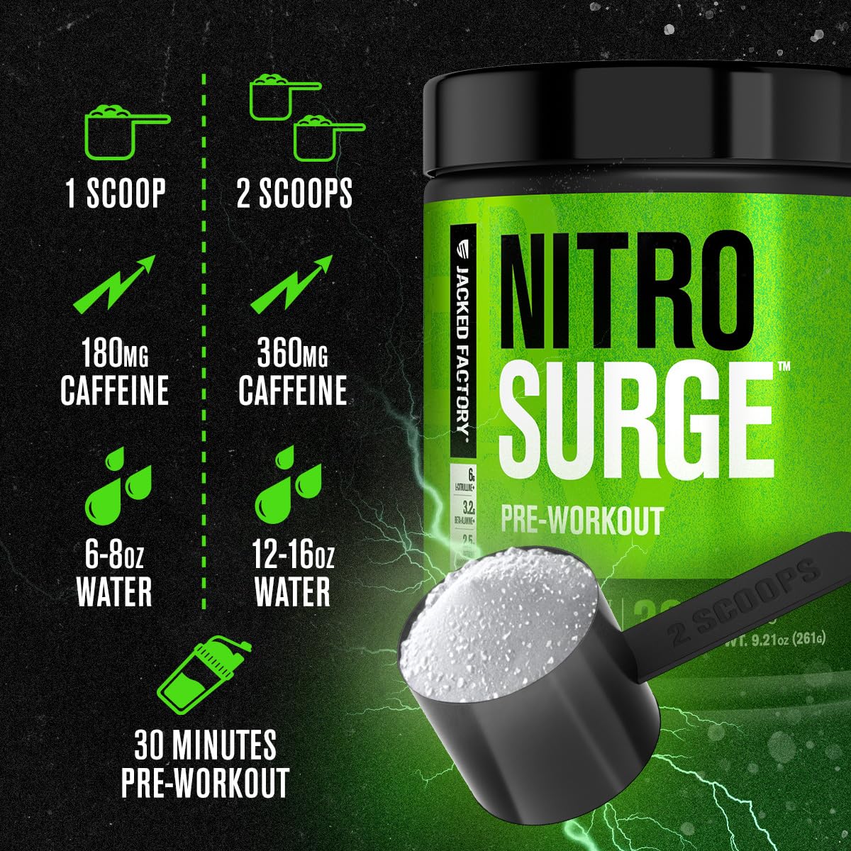 Jacked Factory NITROSURGE Pre Workout Supplement - Endless Energy, Instant Strength Gains, Clear Focus, Intense Pumps - NO Booster & Preworkout Powder with Beta Alanine - 30 Servings, Cherry Limeade - FENGGESTORE20