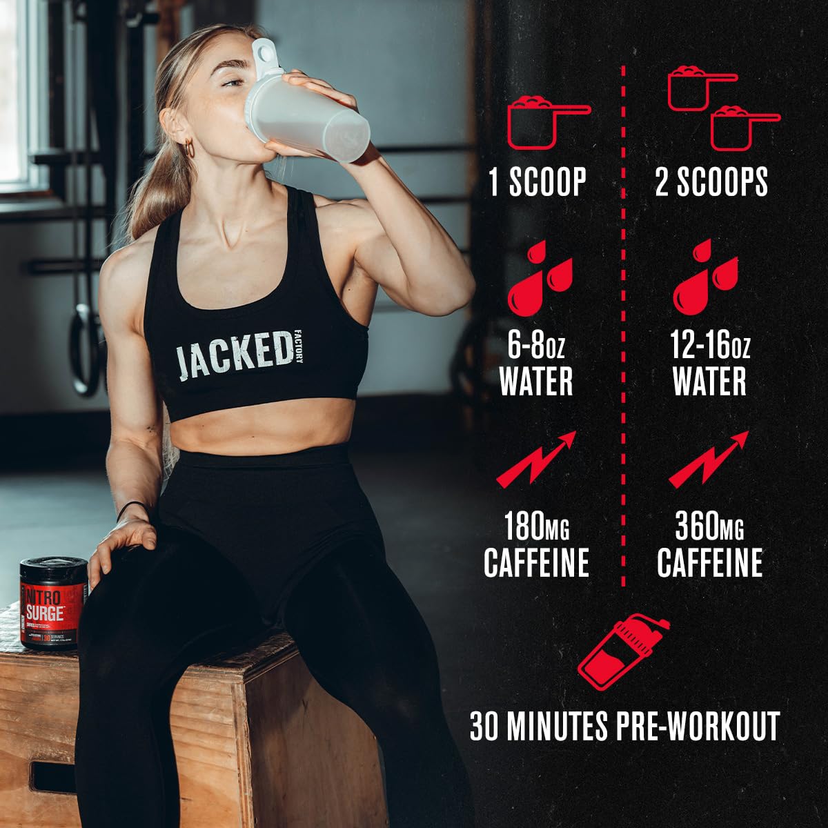 Jacked Factory NITROSURGE Shred Pre Workout Supplement - Energy Booster, Instant Strength Gains, Sharp Focus, Powerful Pumps - Nitric Oxide Booster & PreWorkout Powder - 30Sv, Fruit Punch - FENGGESTORE20