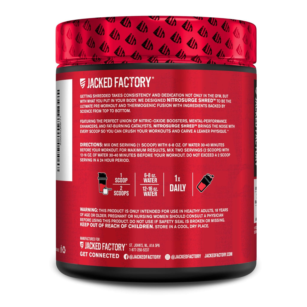 Jacked Factory NITROSURGE Shred Pre Workout Supplement - Energy Booster, Instant Strength Gains, Sharp Focus, Powerful Pumps - Nitric Oxide Booster & PreWorkout Powder - 30Sv, Fruit Punch - FENGGESTORE20