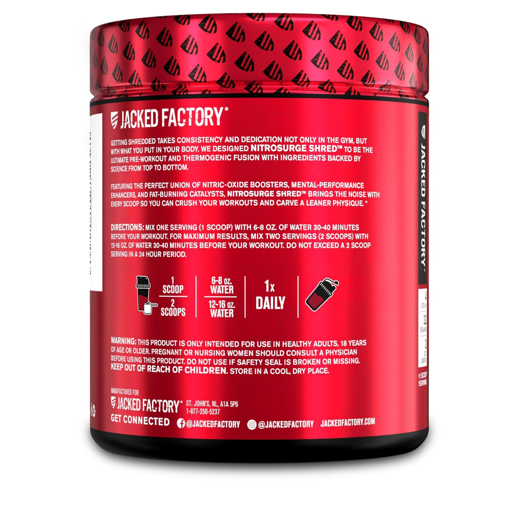 Jacked Factory NITROSURGE Shred Pre Workout Supplement - Energy Booster, Instant Strength Gains, Sharp Focus, Powerful Pumps - Nitric Oxide Booster & PreWorkout Powder - FENGGESTORE20