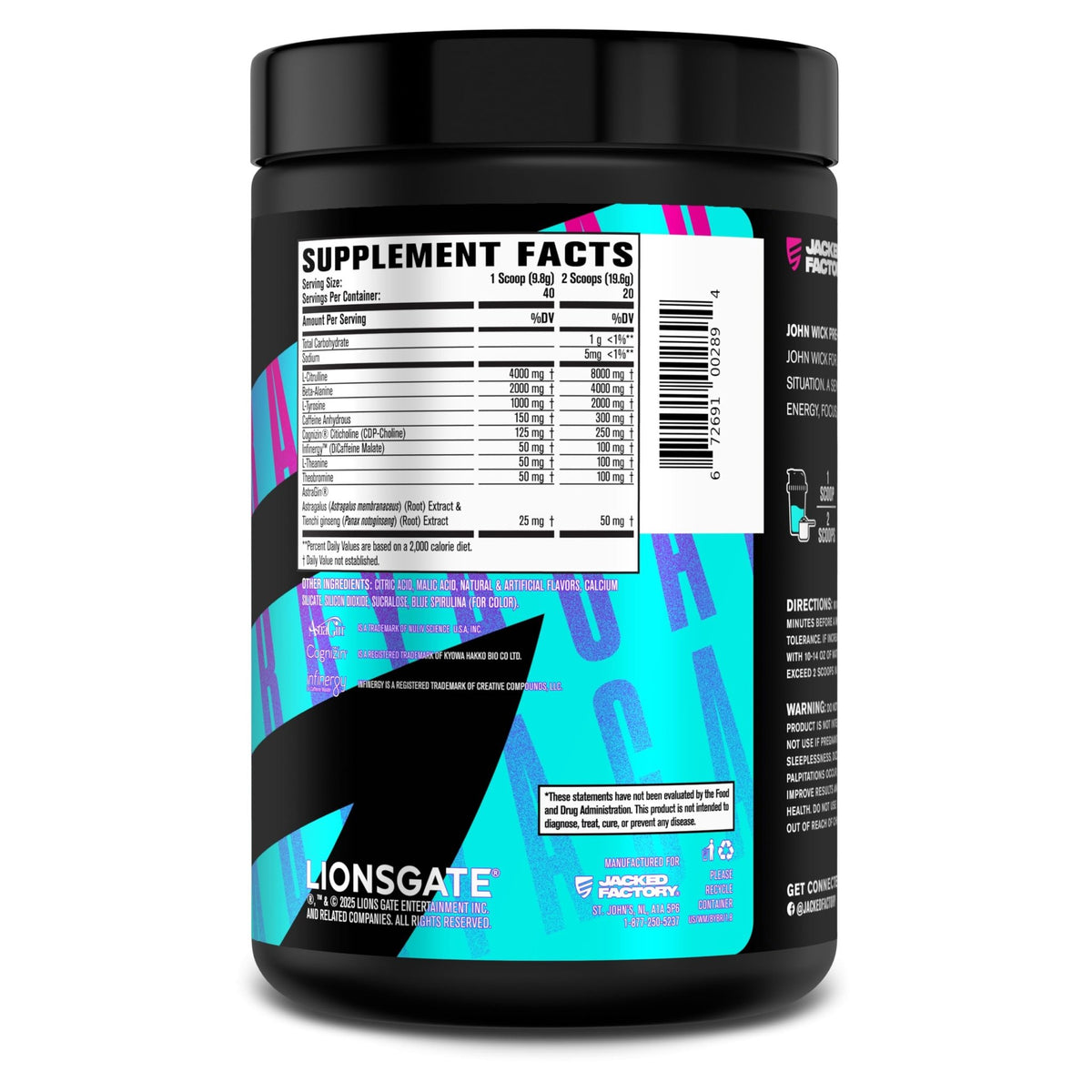 Jacked Factory X John Wick - Wick Mode Pre Workout Powder - Intense Energy, Battle-Ready Focus, Unstoppable Commitment, and Sheer Will - FENGGESTORE20