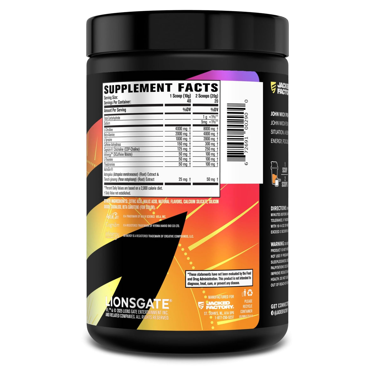 Jacked Factory X John Wick - Wick Mode Pre Workout Powder - Intense Energy, Battle-Ready Focus, Unstoppable Commitment, and Sheer Will - FENGGESTORE20
