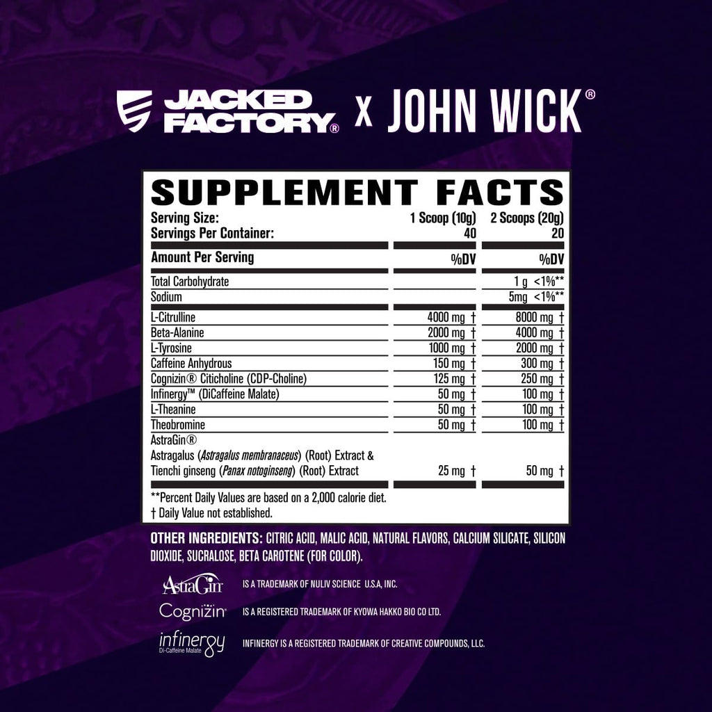 Jacked Factory X John Wick - Wick Mode Pre Workout Powder - Intense Energy, Battle-Ready Focus, Unstoppable Commitment, and Sheer Will - FENGGESTORE20