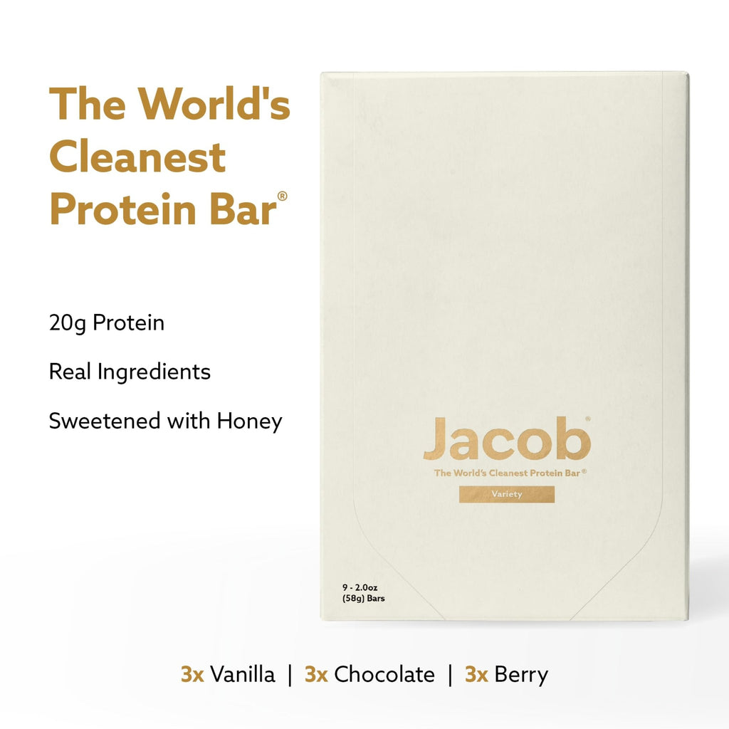 Jacob Bar, Protein Bars, Variety Pack (9 Bars Total) Contains 3 of Each; Chocolate, Vanilla, Berry - 20g Grass-Fed Protein, No Seed Oils, Nothing Artificial - FENGGESTORE20