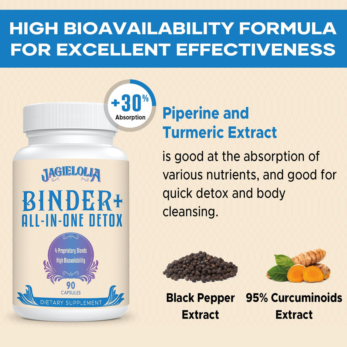 Jagielolia All-in-One Detox Binder Supplement 1500 MG - High Bioavailability, Liver Gut Detox Cleanse with Activated Charcoal, Zeolite & Bentonite Clay for Toxins, - FENGGESTORE20