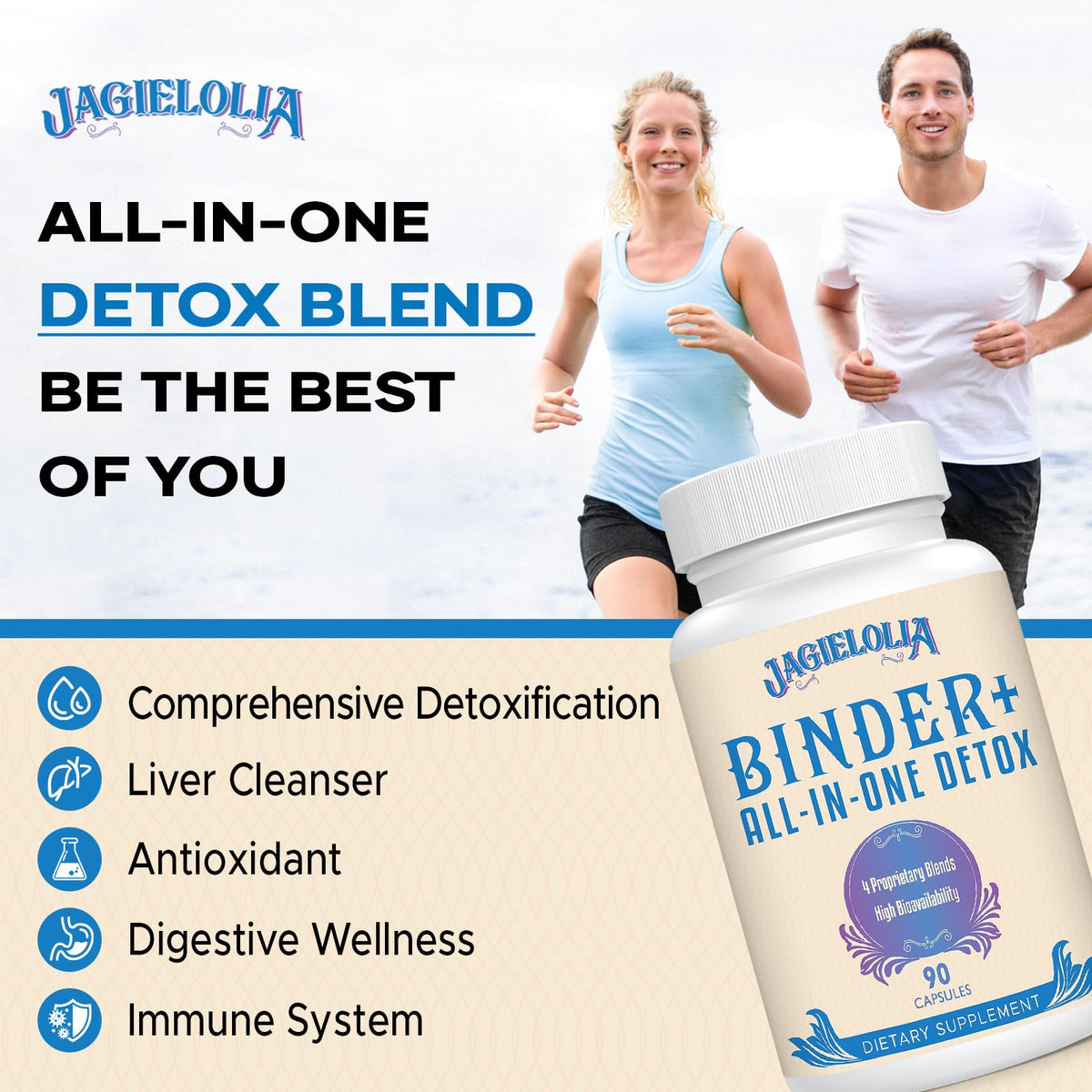 Jagielolia All-in-One Detox Binder Supplement 1500 MG - High Bioavailability, Liver Gut Detox Cleanse with Activated Charcoal, Zeolite & Bentonite Clay for Toxins, - FENGGESTORE20