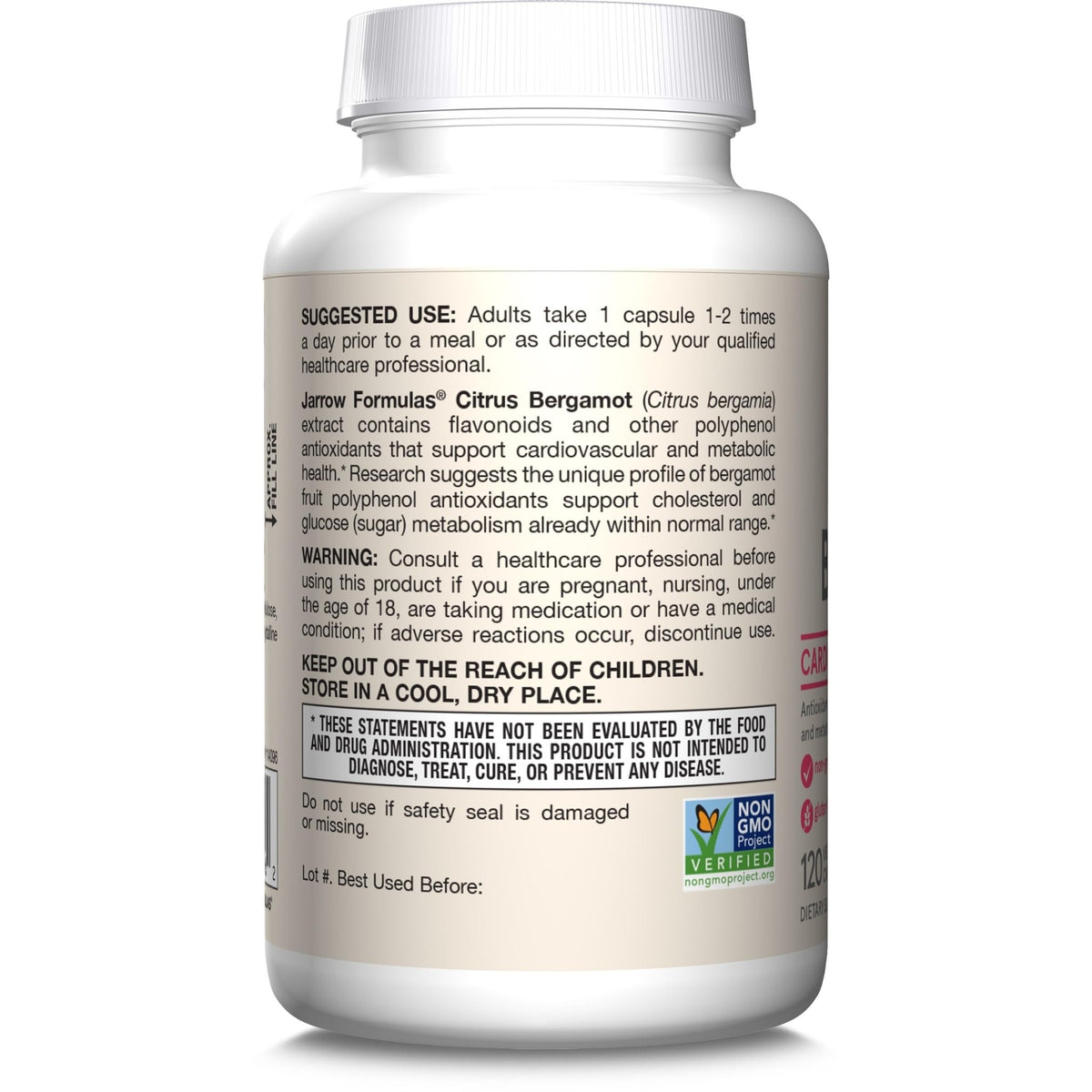 Jarrow Formulas Citrus Bergamot Supplement 500 mg - 120 Servings (Veggie Caps) - Antioxidant Support for Cardiovascular & Metabolic Health - Dietary Supplement - FENGGESTORE20