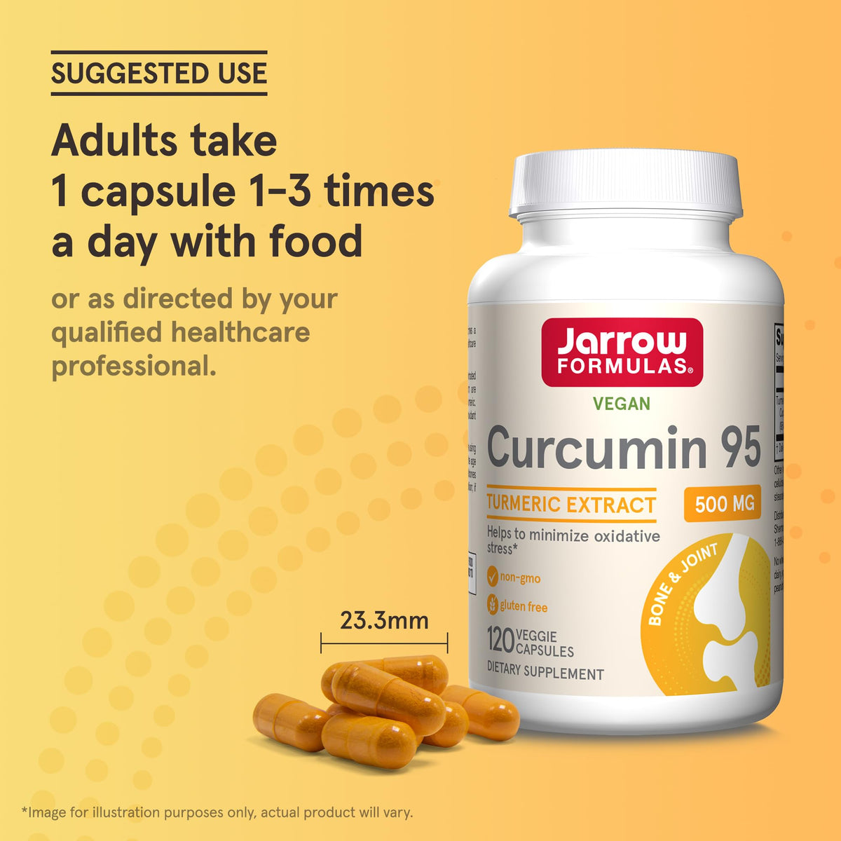 Jarrow Formulas Curcumin 95 Supplement - Turmeric Extract Supplement, 500 mg for Antioxidant & Joint Support, 120 Capsules - FENGGESTORE20