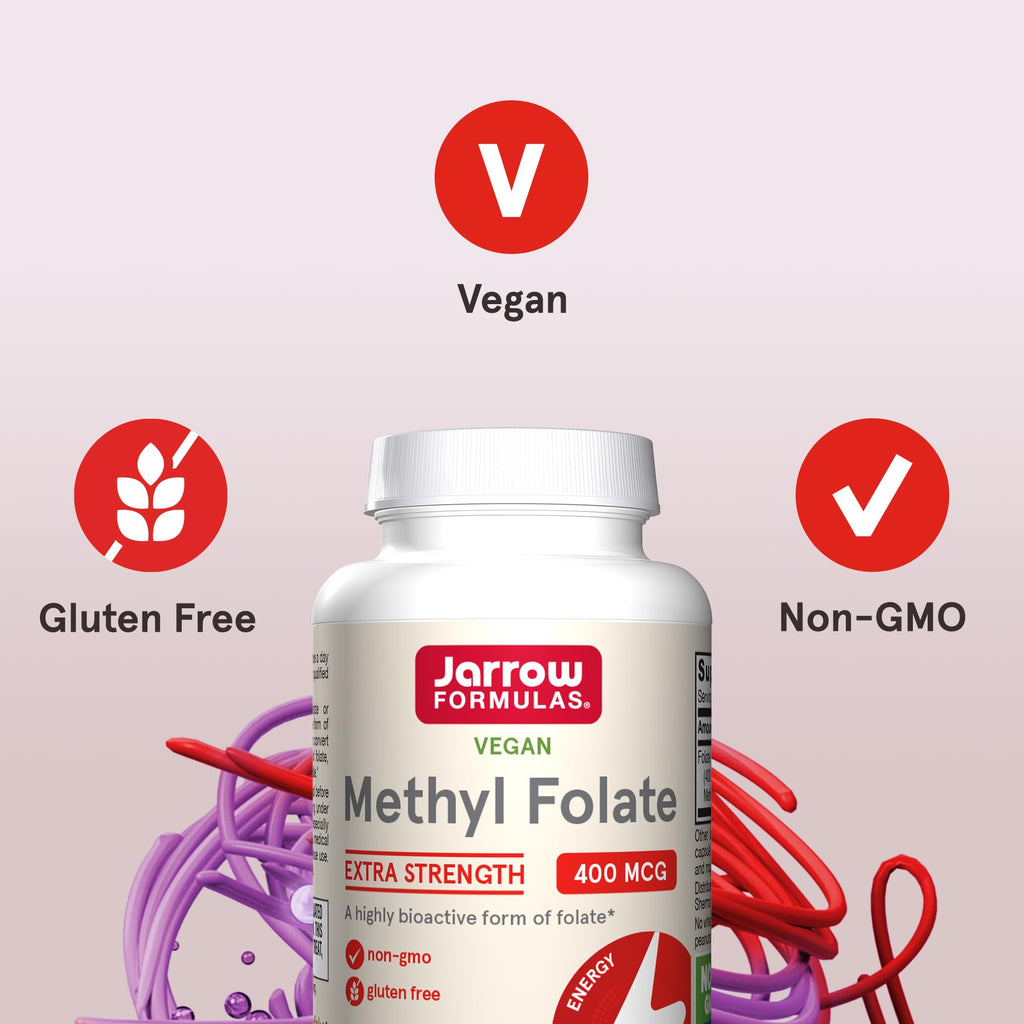 Jarrow Formulas Extra Strength Methyl Folate 400 mcg, Dietary Supplement for Cardiovascular and Neurologic Health Support - FENGGESTORE20
