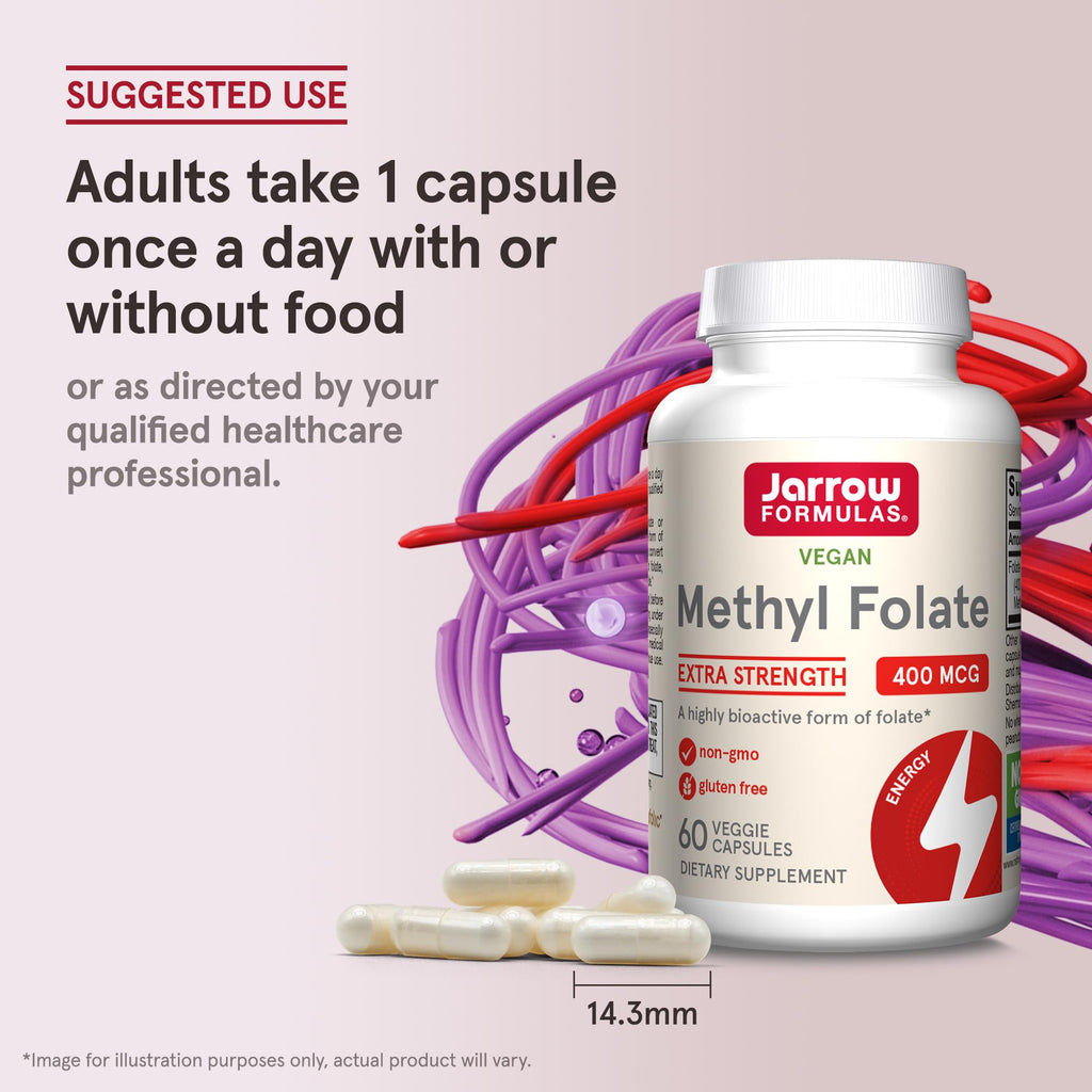 Jarrow Formulas Extra Strength Methyl Folate 400 mcg, Dietary Supplement for Cardiovascular and Neurologic Health Support - FENGGESTORE20