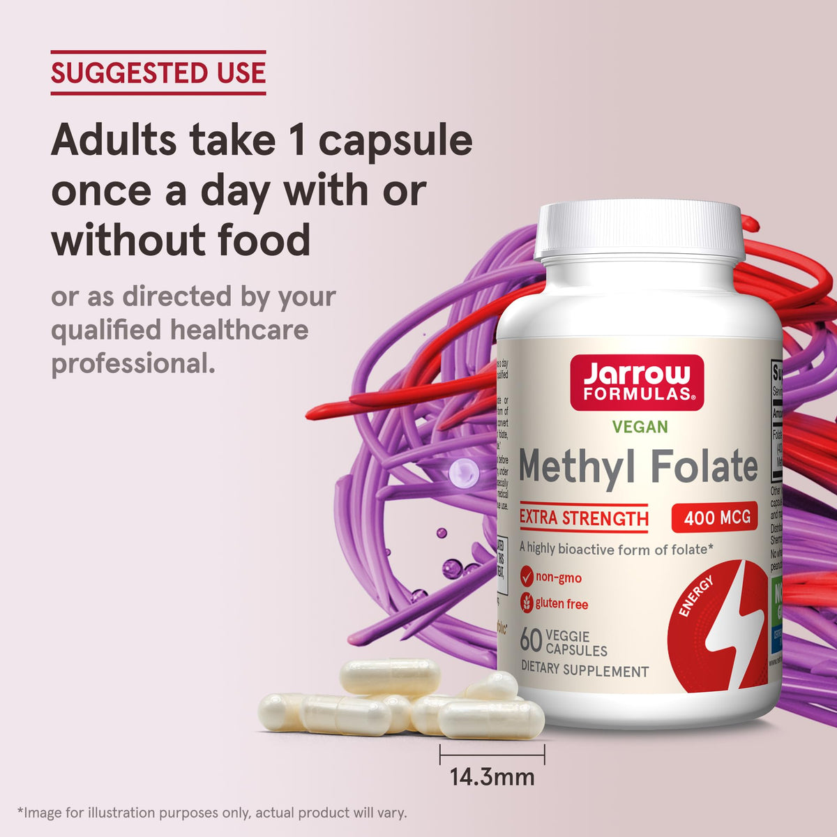 Jarrow Formulas Extra Strength Methyl Folate 400 mcg, Dietary Supplement for Cardiovascular and Neurologic Health Support - FENGGESTORE20