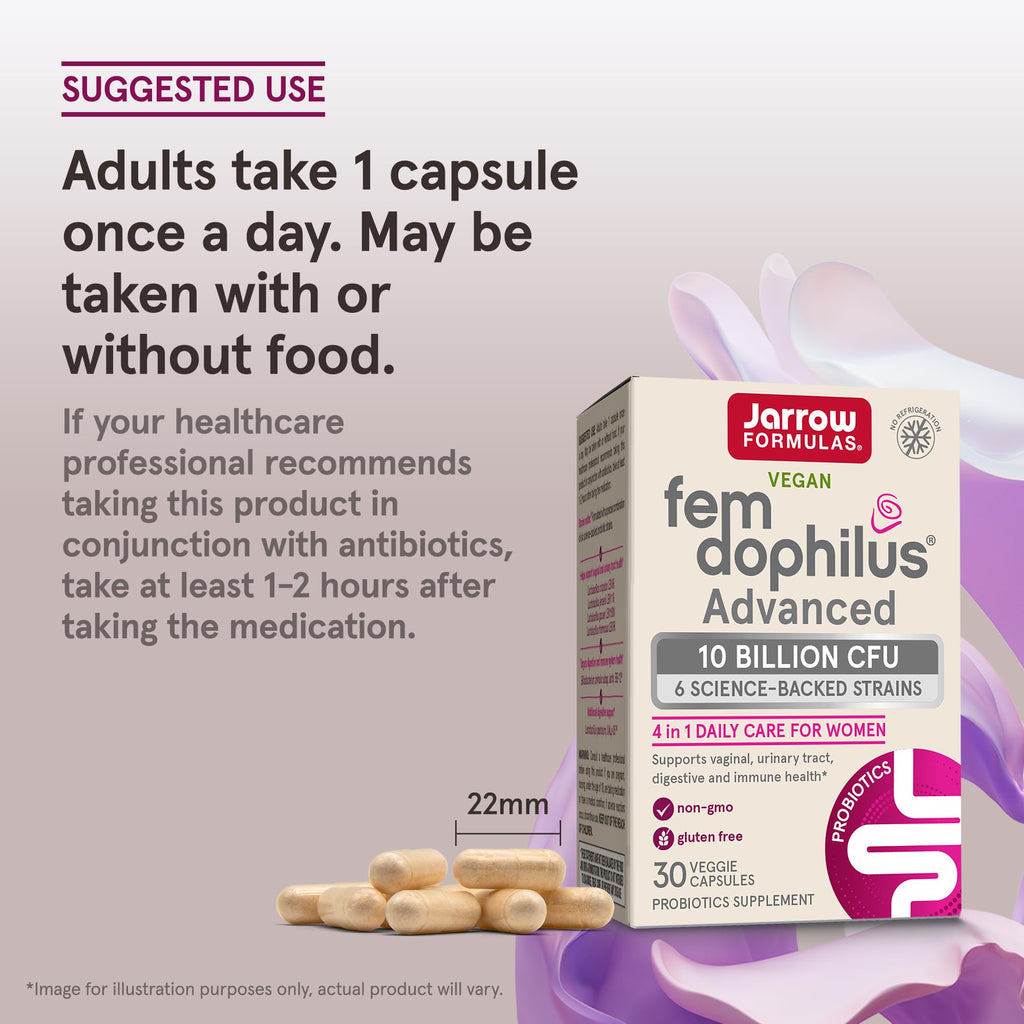 Jarrow Formulas Fem-Dophilus Advanced Vaginal & Digestive Probiotics 10 Billion CFU with 6 Science Backed Strains, for Vaginal, Urinary Tract - FENGGESTORE20