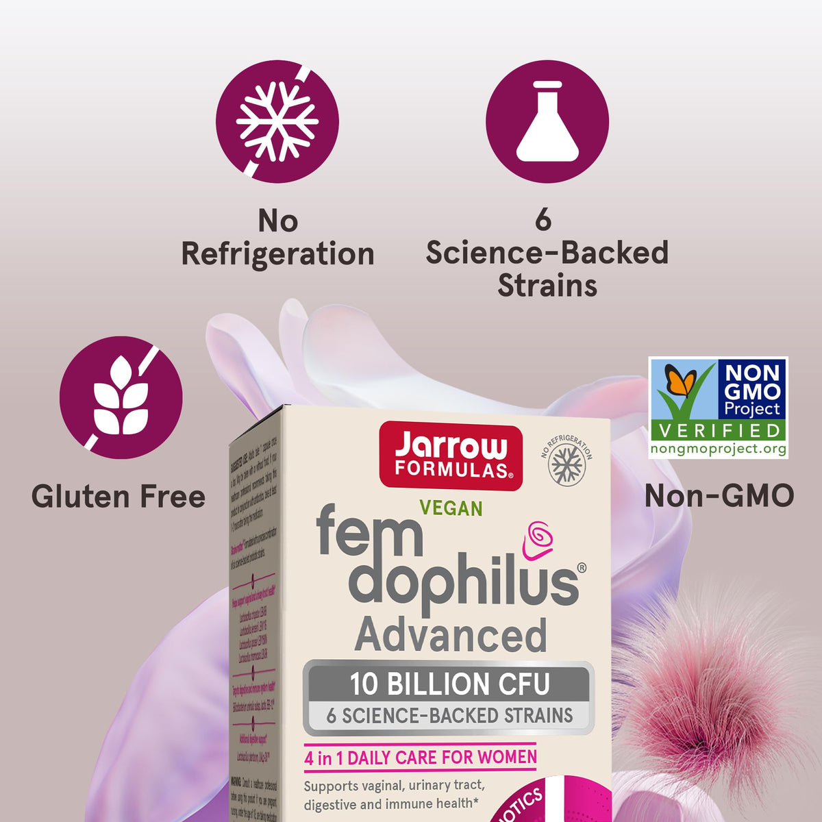 Jarrow Formulas Fem-Dophilus Advanced Vaginal & Digestive Probiotics 10 Billion CFU with 6 Science Backed Strains, for Vaginal, Urinary Tract - FENGGESTORE20