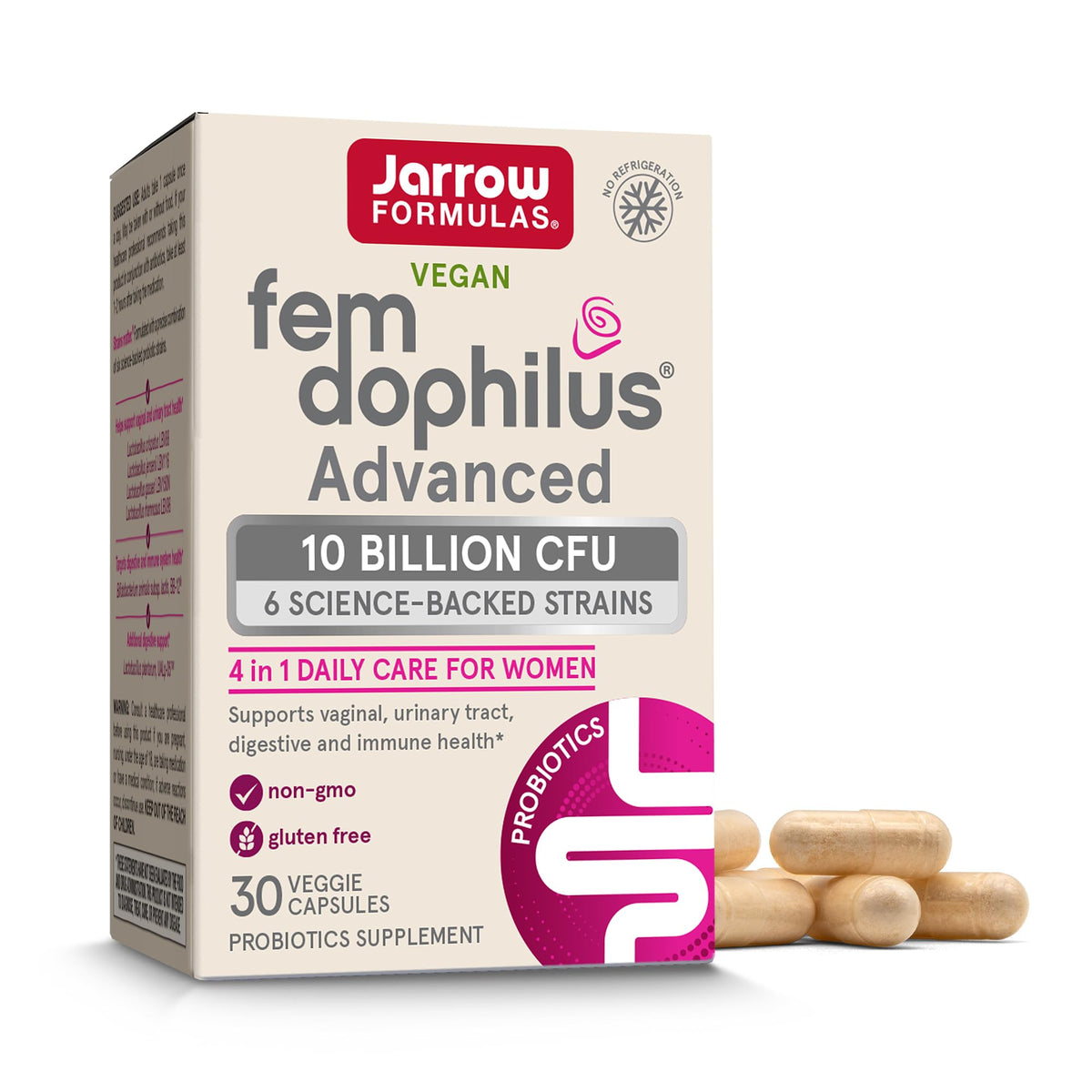 Jarrow Formulas Fem-Dophilus Advanced Vaginal & Digestive Probiotics 10 Billion CFU with 6 Science Backed Strains, for Vaginal, Urinary Tract - FENGGESTORE20