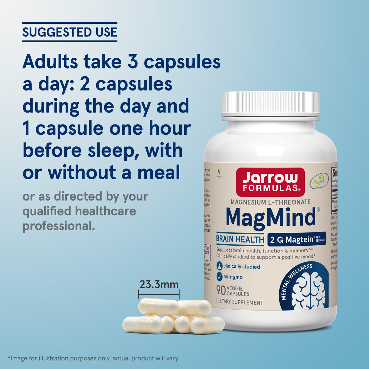 Jarrow Formulas Magnesium L-Threonate, MagMind Magtein Magnesium Supplement, Brain Supplements for Memory Support, 90 Veggie Capsules, Up to a 30 Day Supply - FENGGESTORE20
