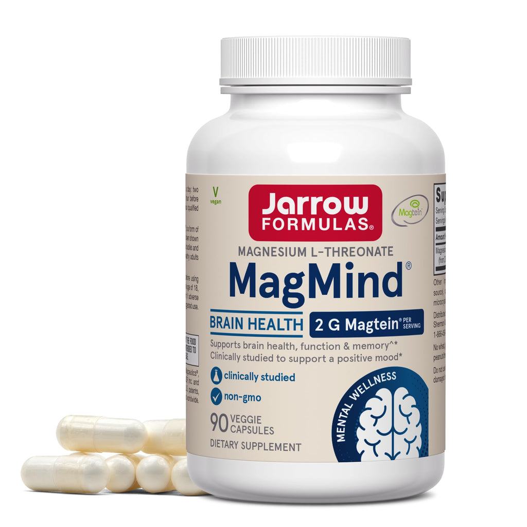 Jarrow Formulas Magnesium L-Threonate, MagMind Magtein Magnesium Supplement, Brain Supplements for Memory Support, 90 Veggie Capsules, Up to a 30 Day Supply - FENGGESTORE20