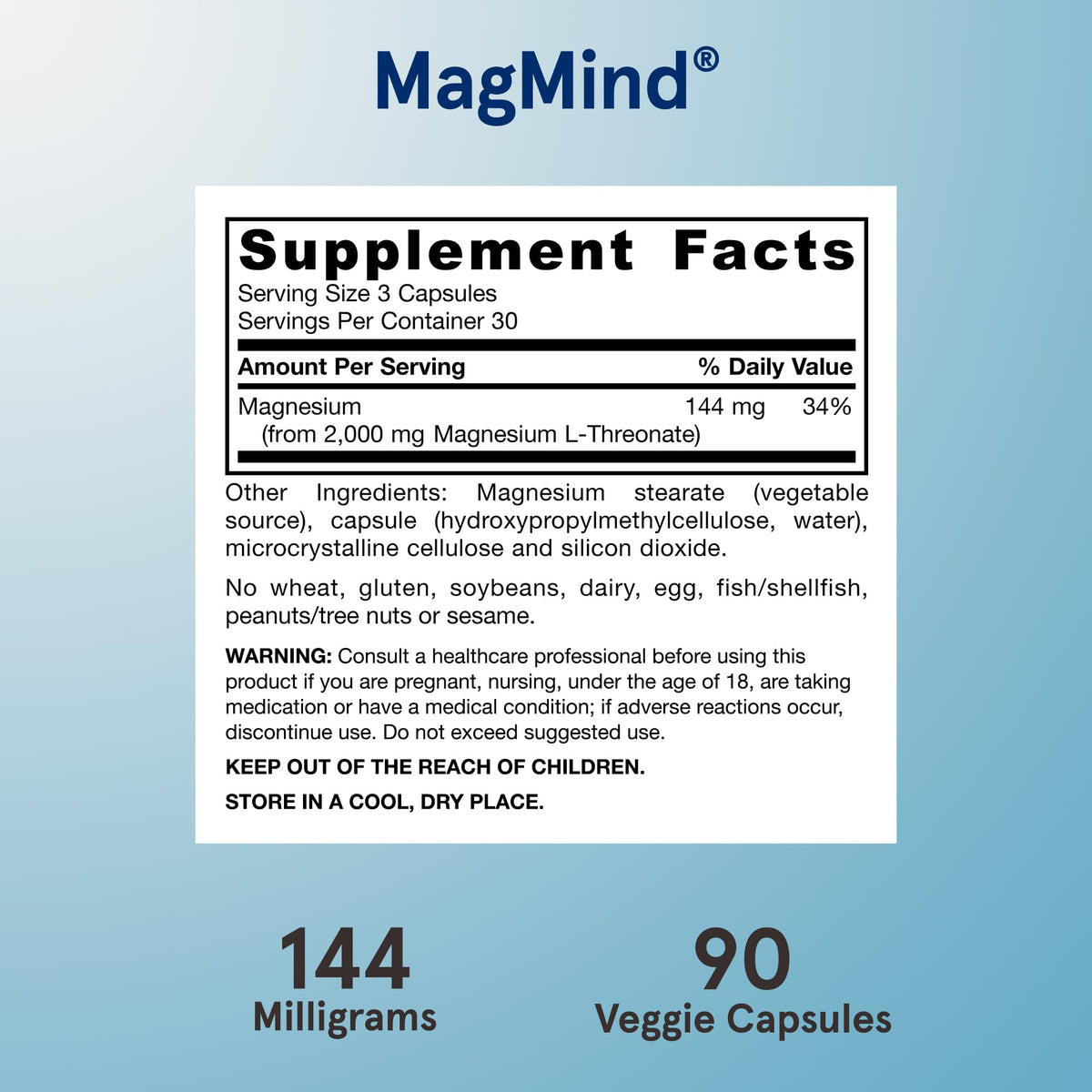 Jarrow Formulas Magnesium L-Threonate, MagMind Magtein Magnesium Supplement, Brain Supplements for Memory Support, 90 Veggie Capsules, Up to a 30 Day Supply - FENGGESTORE20