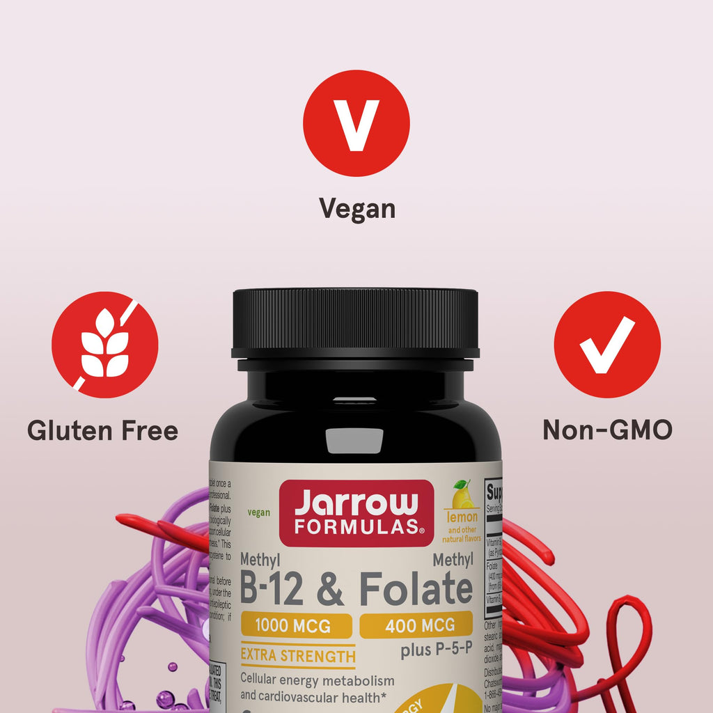 Jarrow Formulas Methyl B-12 & Methyl Folate, Bioactive Vitamin B9 & Vitamin B12 Supplement, Supports Cellular Energy Production, Healthy Brain Function & Metabolism - FENGGESTORE20