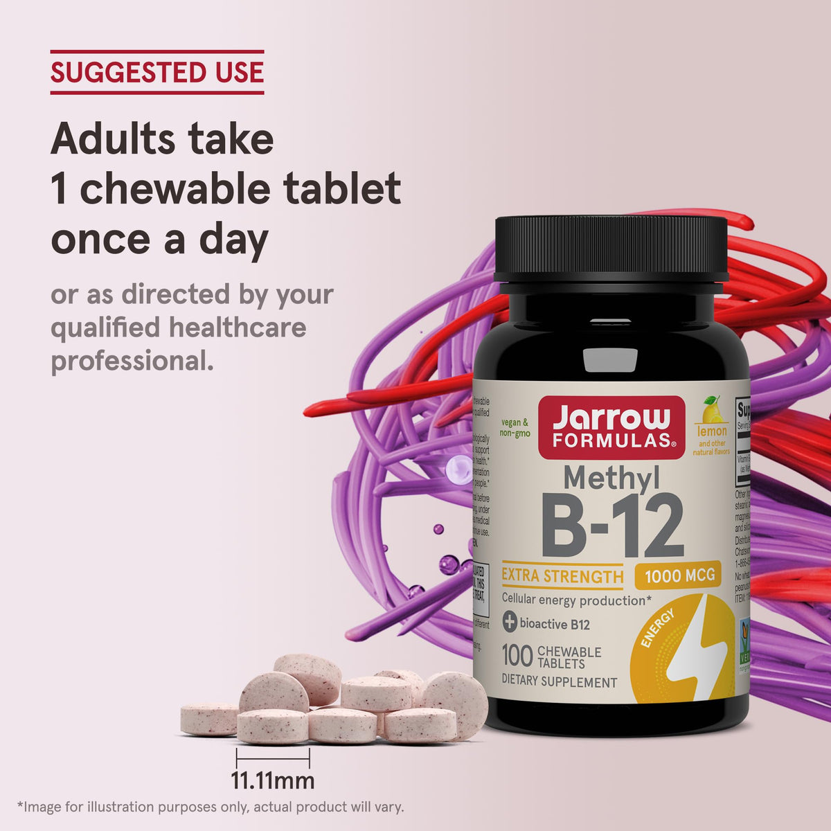 Jarrow Formulas Methyl Vitamin B-12 1000 mcg, 100 Chewable Tablets, Lemon Flavored- Bioactive B12 Vitamin - Supports Cellular Energy Production - FENGGESTORE20