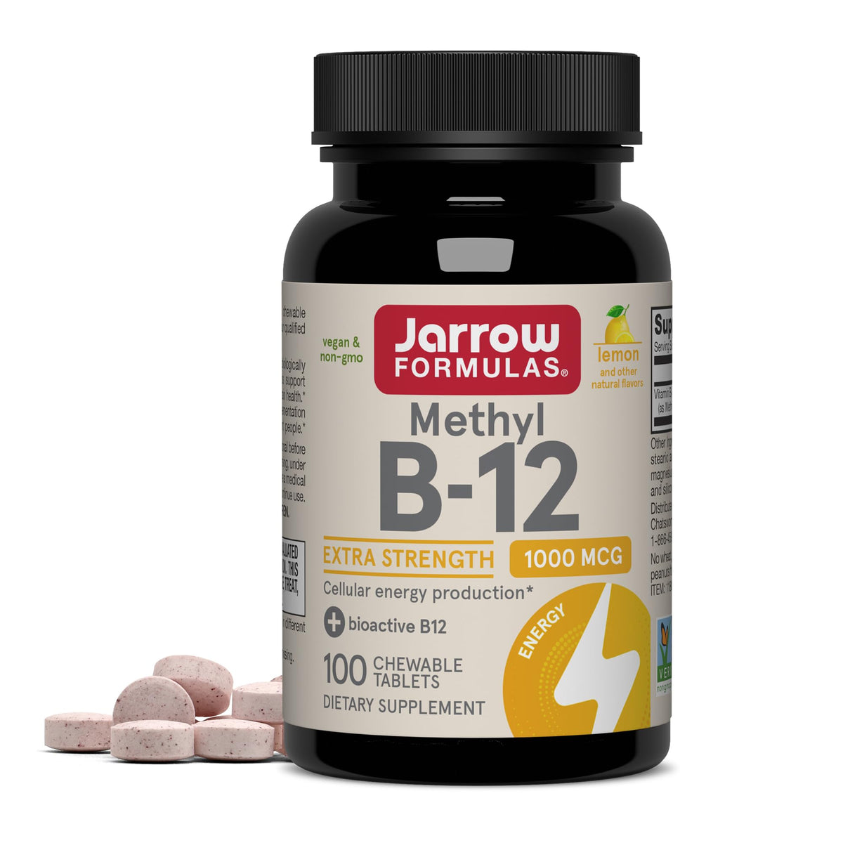 Jarrow Formulas Methyl Vitamin B-12 1000 mcg, 100 Chewable Tablets, Lemon Flavored- Bioactive B12 Vitamin - Supports Cellular Energy Production - FENGGESTORE20