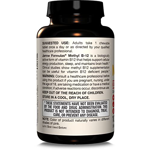 Jarrow Formulas Methyl Vitamin B-12 1000 mcg, 100 Chewable Tablets, Lemon Flavored- Bioactive B12 Vitamin - Supports Cellular Energy Production - FENGGESTORE20