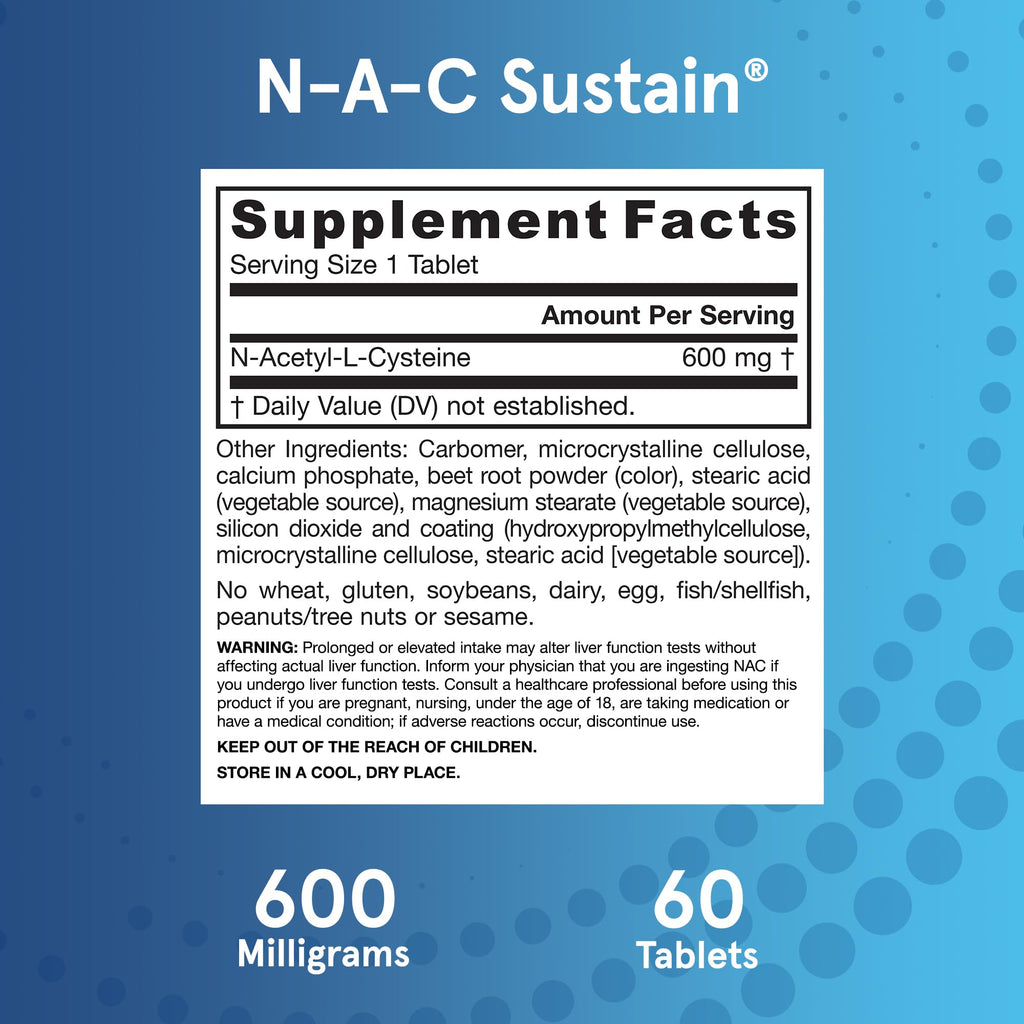 Jarrow Formulas N-A-C Sustain 600 mg, Dietary Supplement, NAC 600 mg, an Antioxidant Amino Acid Support - FENGGESTORE20
