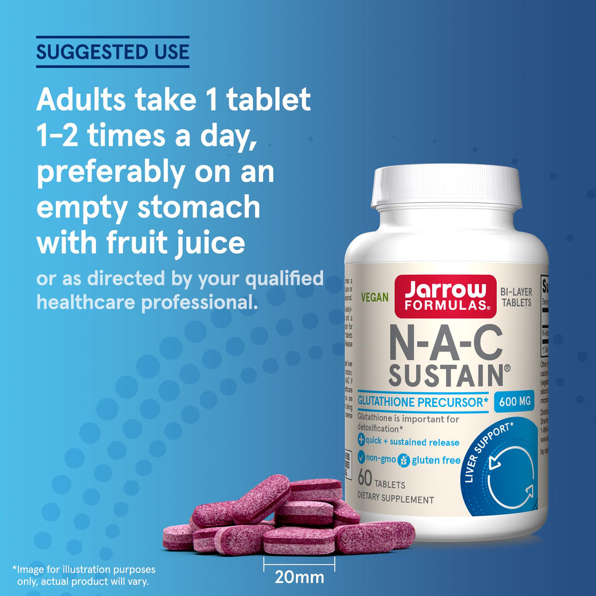 Jarrow Formulas N-A-C Sustain 600 mg, Dietary Supplement, NAC 600 mg, an Antioxidant Amino Acid Support - FENGGESTORE20