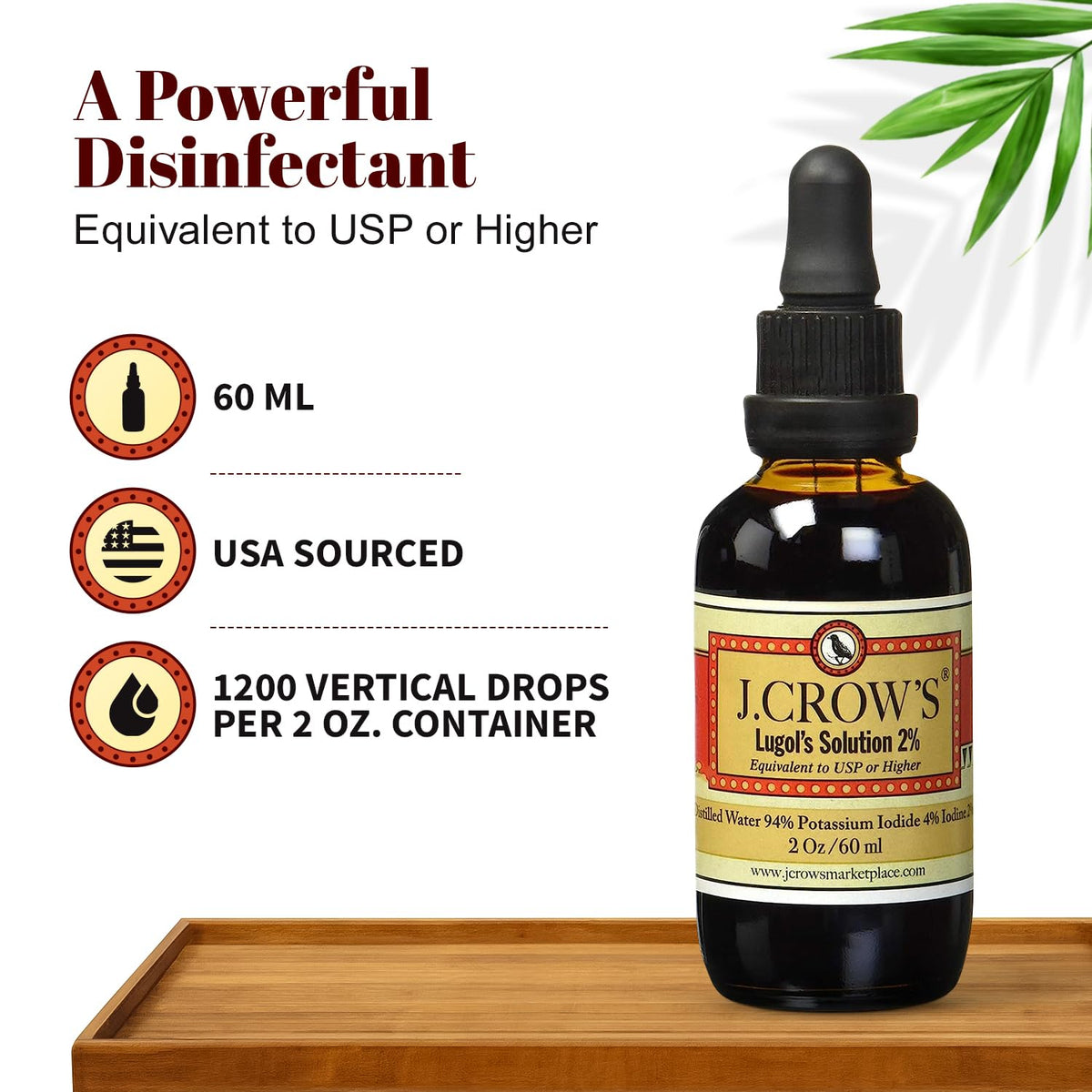 J.CROW'S® Lugol's Solution of Iodine 2% 2 oz (1 Bottle) – Premium Iodine & Potassium Iodide Liquid, Gluten - FENGGESTORE20