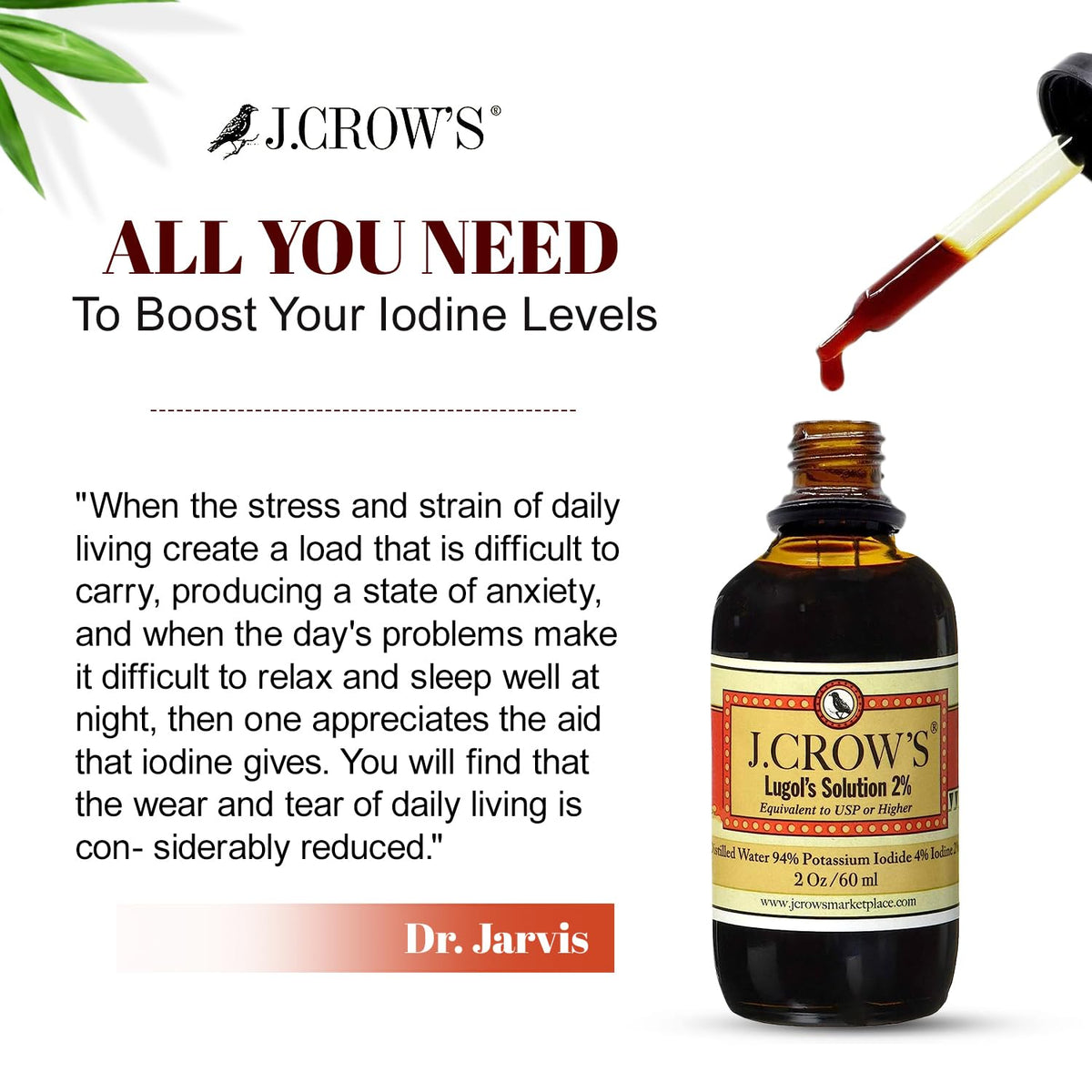 J.CROW'S® Lugol's Solution of Iodine 2% 2 oz (1 Bottle) – Premium Iodine & Potassium Iodide Liquid, Gluten - FENGGESTORE20