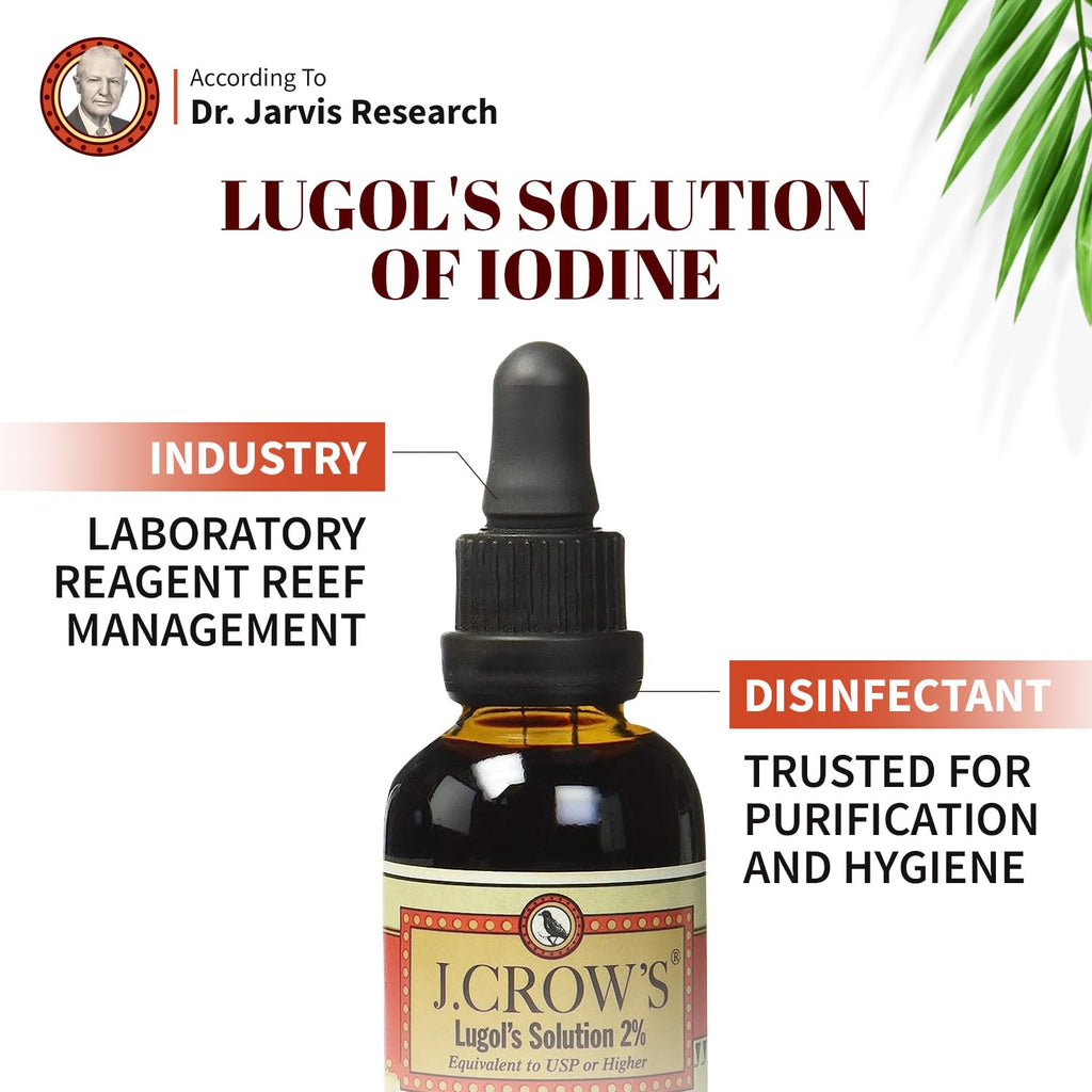 J.CROW'S® Lugol's Solution of Iodine 2% 2 oz (1 Bottle) – Premium Iodine & Potassium Iodide Liquid, Gluten - FENGGESTORE20