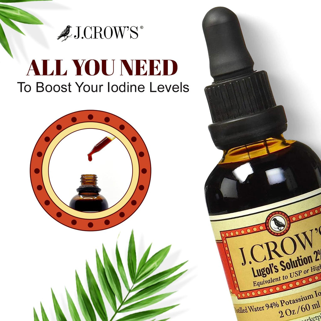 J.CROW'S® Lugol's Solution of Iodine 2% 2 oz (1 Bottle) – Premium Iodine & Potassium Iodide Liquid, Gluten - FENGGESTORE20