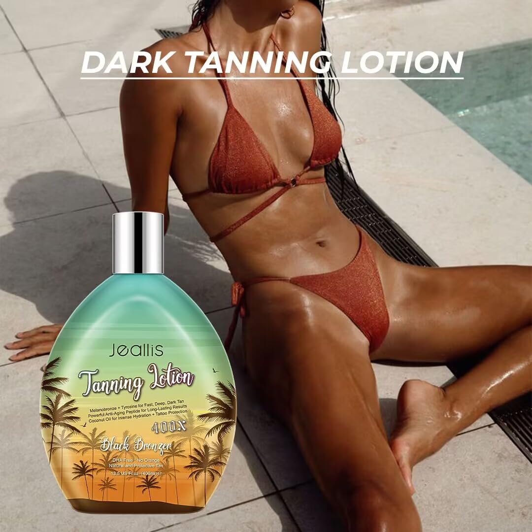 Jeallis Extreme Dark Tanning Lotion Accelerator for Indoor Tanning Beds & Outdoor Sun Tan with Bronzer to Get Dark Fast Tan - FENGGESTORE20