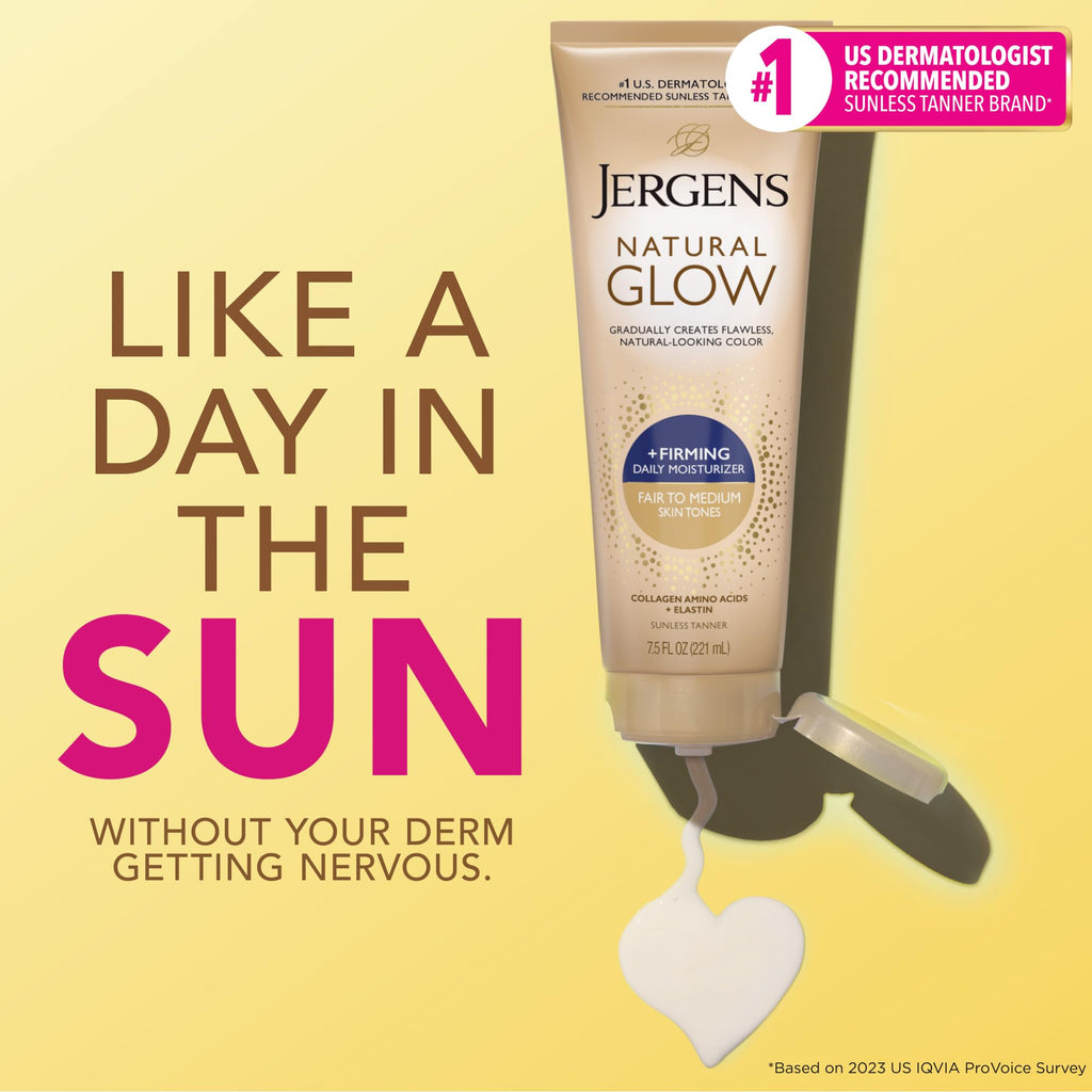 Jergens Natural Glow +Firming Self Tanner Body Lotion, Fair to Medium Skin Tone, Sunless Tanning Moisturizer - FENGGESTORE20