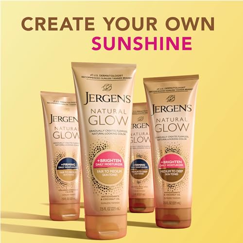 Jergens Natural Glow +Firming Self Tanner Body Lotion, Fair to Medium Skin Tone, Sunless Tanning Moisturizer - FENGGESTORE20