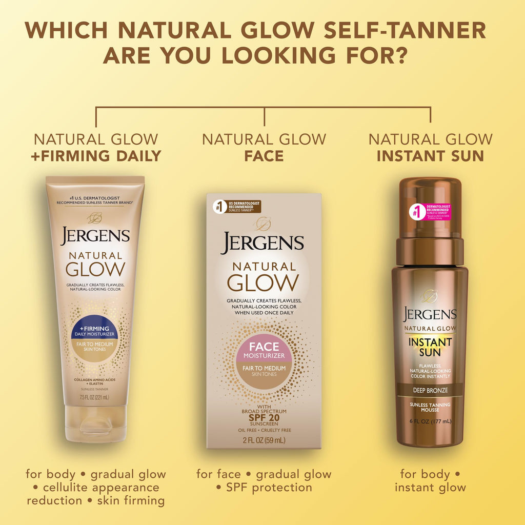 Jergens Natural Glow +Firming Self Tanner Body Lotion, Fair to Medium Skin Tone, Sunless Tanning Moisturizer - FENGGESTORE20