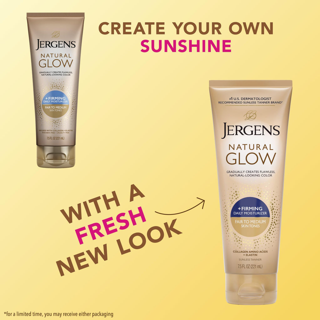 Jergens Natural Glow +Firming Self Tanner Body Lotion, Fair to Medium Skin Tone, Sunless Tanning Moisturizer - FENGGESTORE20