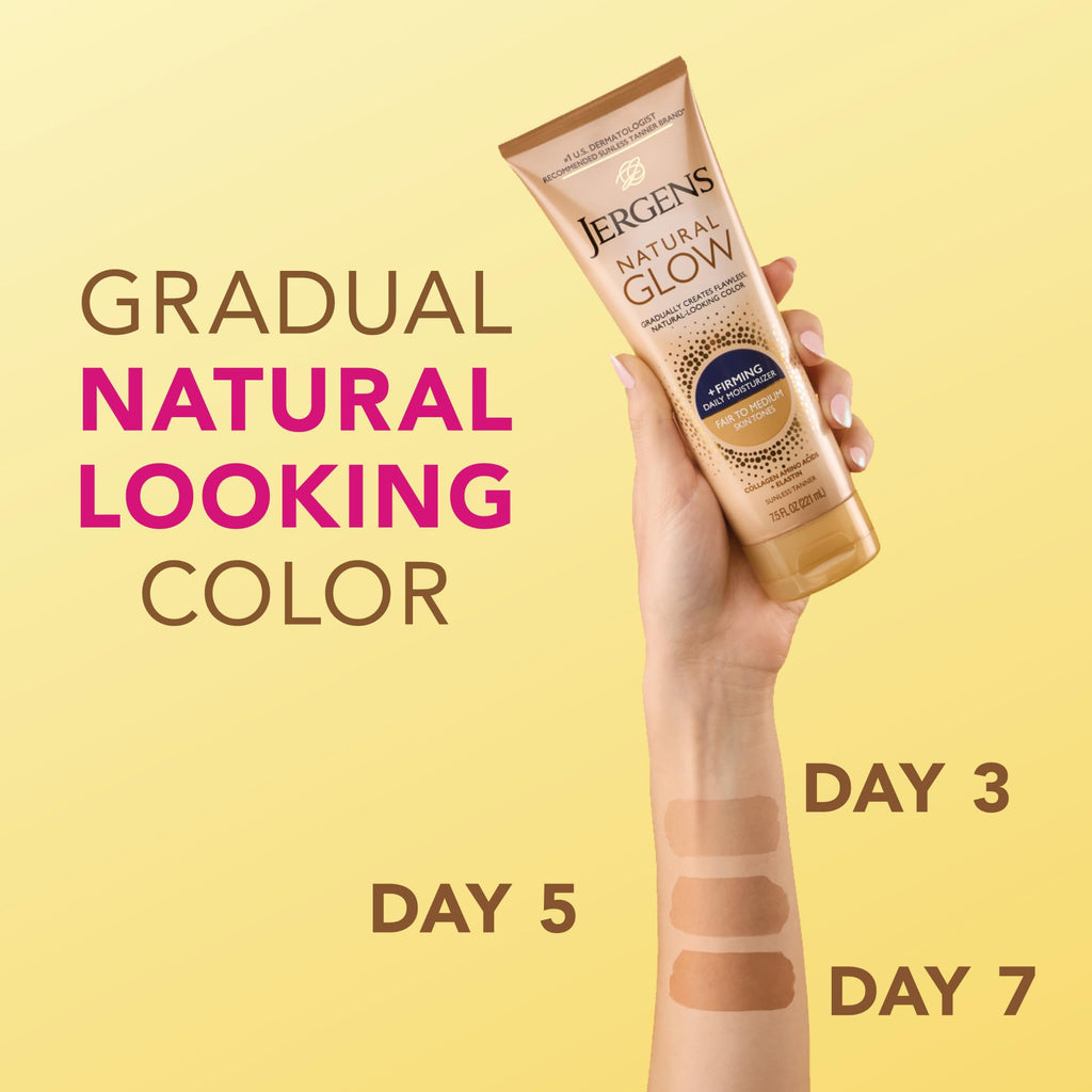 Jergens Natural Glow +Firming Self Tanner Body Lotion, Fair to Medium Skin Tone, Sunless Tanning Moisturizer - FENGGESTORE20